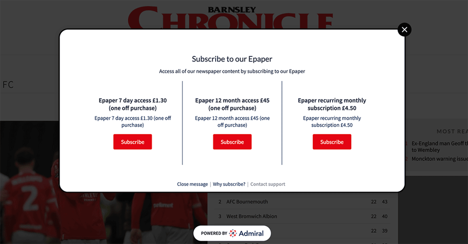 BarnsleyChronicle paywall for local news subscriptions