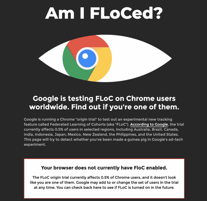 Google Chrome FLoC User Testing Screenshot