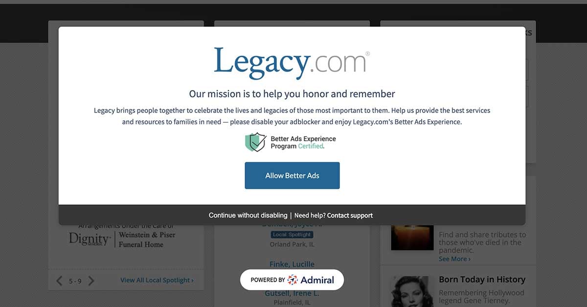 Legacy site better ads certified message