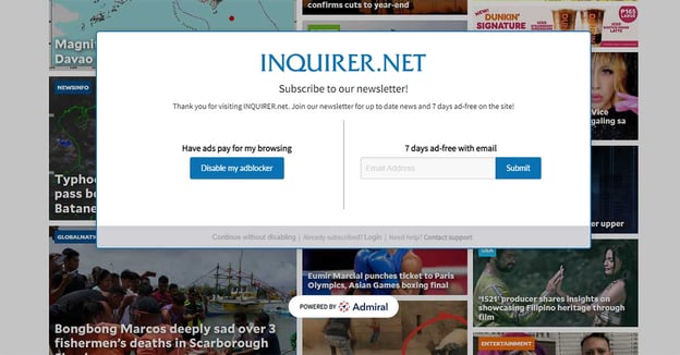 Inquirer anti-adblock ad-free-offer