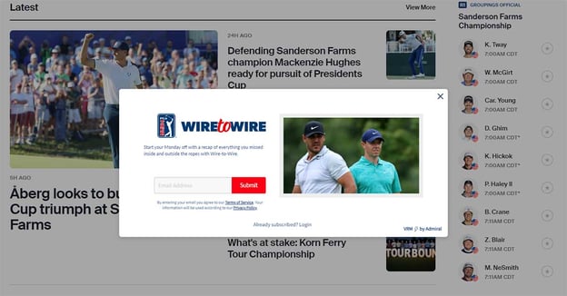 PGA anti-adblock newsletter offer