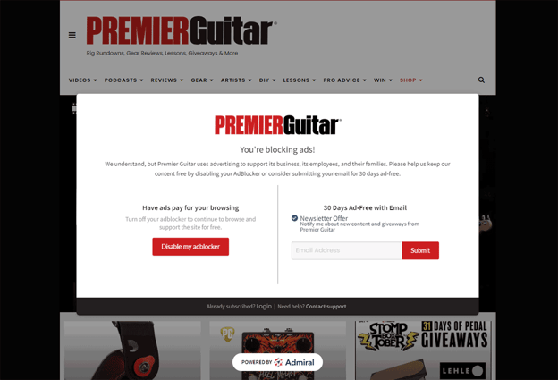 Premier guitar anti-adblock ad-free offer