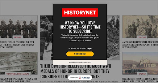 History Net Paywall Example