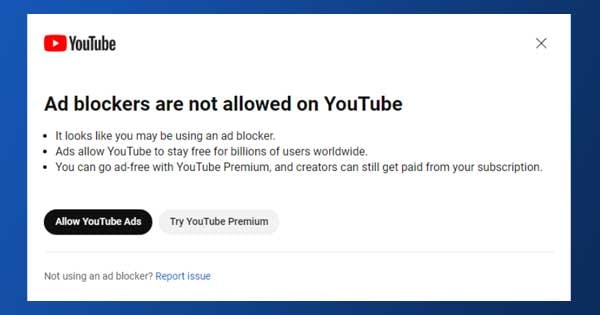 YouTube blocking adblockers