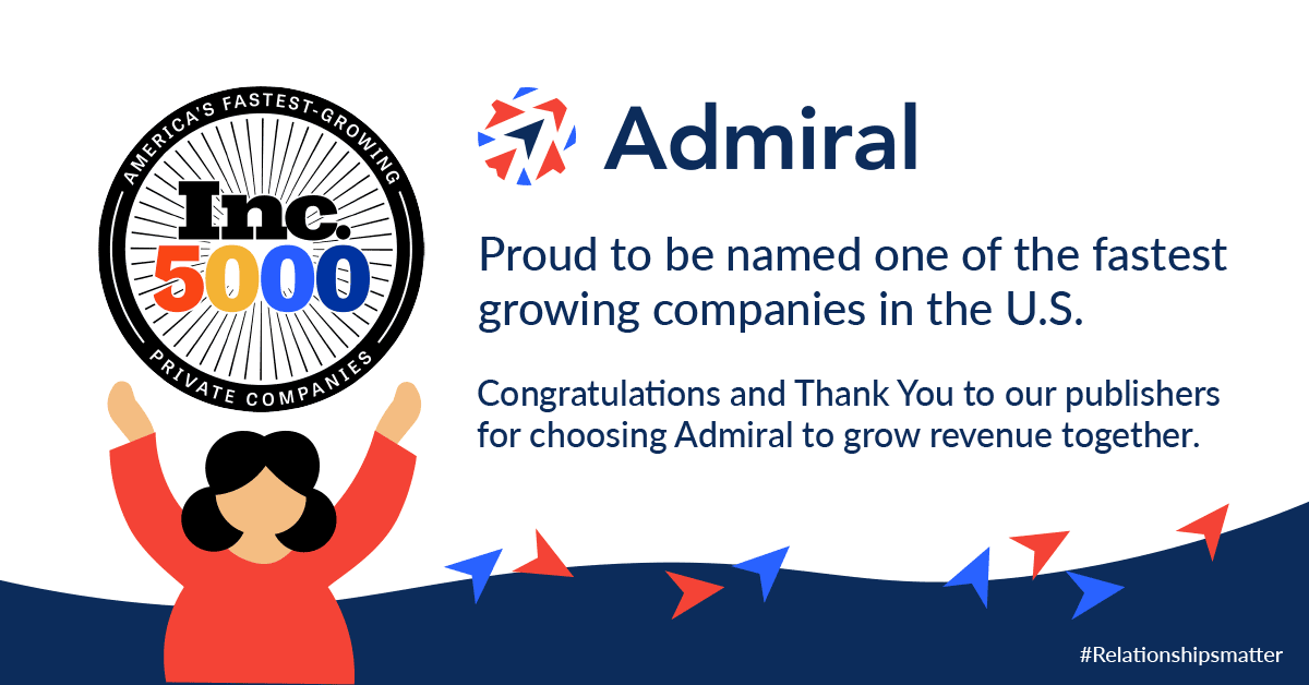 Admiral thanks customers for Inc 5000 recognition