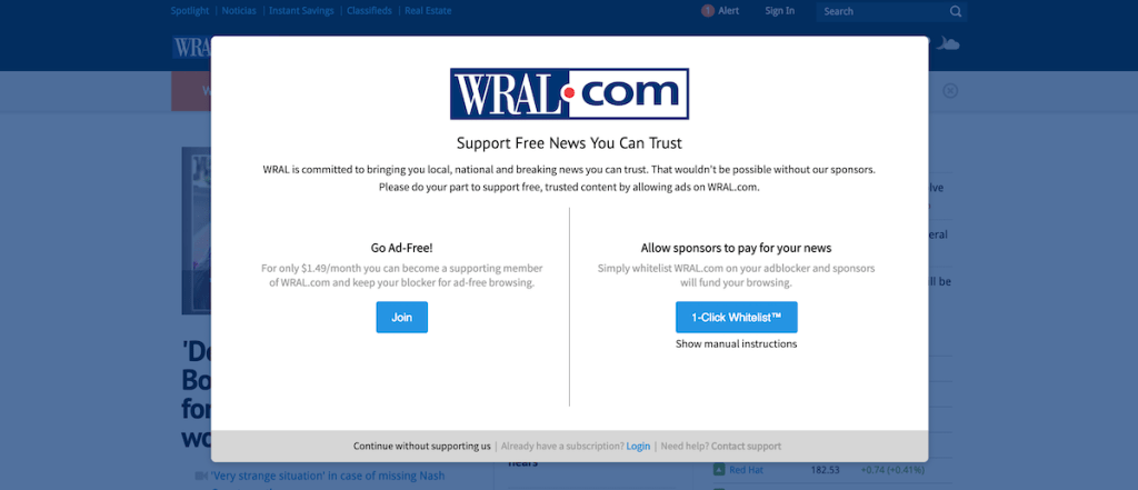 WRAL adblocker engagement Powered by Admiral