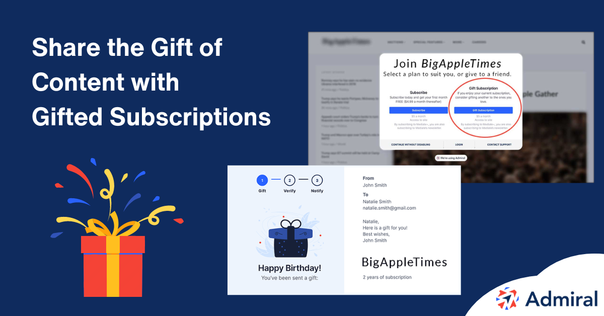 Video walkthrough of Admiral's Subscriptions as Gifts solution for publishers to sell to their visitors